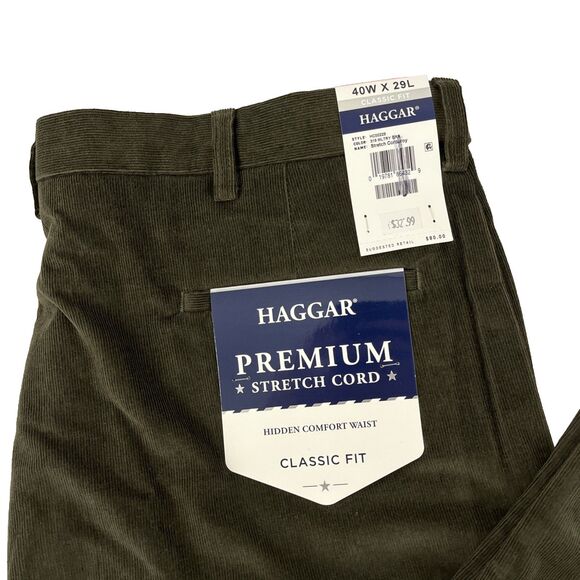 Haggar Premium Stretch Corduroy Pants Men's Size 40x29 Mltry Green Classic Fit - Picture 2 of 8